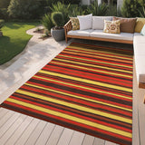 Garvee Reversible Outdoor Rug 9x18ft – Waterproof Plastic Straw Patio Carpet – Modern Colorful Striped Design for Balcony, Camping, Deck, Picnic, Backyard – Easy to Clean, Portable – Four Colors (Magenta/Red/Orange/Yellow), 9x18ft
