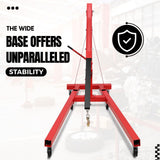 Garvee 2 Ton Folding Hydraulic Engine Hoist Shop Crane (4,000 lb) - Heavy-Duty Steel Cherry Picker Engine Lift - 6 Wheels for Garage/Workshop - Red | Packaged Version