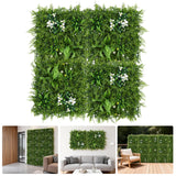 Garvee UV Resistant Artificial Boxwood Hedge Wall Panels, Realistic Dense 3D Faux Grass Privacy Screen Tiles - interconnected 20x20 in for Fence Patio Balcony Garden Wedding Decor - 4-Pack, 50x50cm - Simulated Aquatic Plant Bed + White Bougainvillea + Deciduous Plants + Spring Grasses