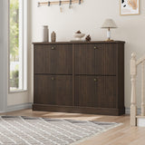 Garvee Space-Saving Fluted Wooden Shoe Cabinet – 4 Reverse Drawers, Adjustable Shelves, Hidden Entryway Organizer, Freestanding Shoe Rack for Hallway or Bedroom, Modern Storage Solution, Dark Walnut Brown - Dark Walnut
