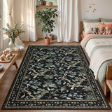 Garvee Washable Area Rug – 5x7ft Low Pile Non-Slip Carpet, Mark Resistant, Botanical Animal Design, Lightweight, Pet & Child Friendly, Perfect for Living Room, Bedroom, Entryway – Black