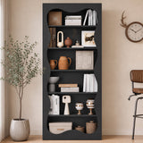 Garvee Tall 6-Tier Wood Bookshelf, Freestanding Bookcase with Wavy Scalloped Edge, Large Storage Display Shelf for Living Room Bedroom Office Library, Black