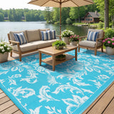 Garvee Waterproof Reversible Outdoor Rug for Patio - Collapsible Plastic Straw Mat - Modern Large Area Carpet for Camping, RV, Porch, Deck, Backyard, Picnic, Beach - Light Blue/White, 8x10ft, USA Spec - Light Blue & White