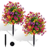 Garvee Set of 2 Artificial Boxwood Ball Topiary Trees 27.5" - UV Resistant Faux Shrubs with Ground Stakes, Maintenance-Free Indoor/Outdoor Porch, Patio & Garden Decor - Mixed Color
