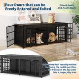 Garvee Heavy Duty Double Wooden Dog Crate Furniture for 2 Medium or Large Dogs - Indoor Kennel End Table with Divider, Storage, Adjustable Feet, Metal Doors - Stylish for Living Room - Gray