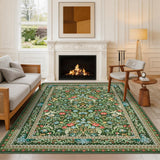 Garvee 9' × 12' Palace Floral Area Rug, Soft Washable Low-Pile Polyester Carpet for Living Room, Bedroom and Dining Room, Green