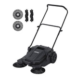 Garvee 25.6-Inch Manual Push Floor Sweeper with 5-Gallon Debris Bin, Dual Side Brushes & Adjustable Folding Handle for Garage, Driveway, Patio and Sidewalk, Black