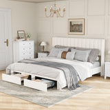 Garvee King Size Velvet Platform Bed Frame with Wingback Headboard – 2 Storage Drawers – Noise-Free, Sturdy Wood Slats, No Box Spring Needed – Modern Bedroom Furniture – Offwhite style Style Flannel