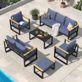 Garvee 6-Piece Aluminum Outdoor Patio Sectional Sofa Set with Coffee Table - All-Weather, Rust-Resistant Frame - Washable Thick High-Density Cushions - For Backyard, Deck, Balcony & Poolside - Blue