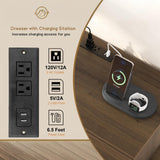 Garvee Modern Rattan 6 Drawer Hallway Cabinet with USB & Power Outlets – Spacious Bedroom Storage Chest – Anti-Tip Kit – Walnut Finish – Dark Wood