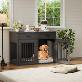 Garvee Extra Large Wooden Dog Crate Furniture – 44.5" Heavy Duty Kennel with 2 Storage Drawers, 3 Hooks, End Table, Chew-Proof Decorative Pet Cage for Medium/Large Dogs, Black Vertical Stripes - Black