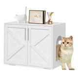 Garvee Hidden Wooden Cat Litter Box Enclosure - Barn Door Indoor Cat Washroom Cabinet, End Table & TV Stand, Multi-Functional Cat House Furniture for Home, White