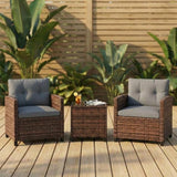 Garvee All-Weather PE Rattan Patio Sofa Set – 3 Piece Outdoor Conversation Set with Cushioned Armchairs, Tempered Glass Table, Sturdy Metal Frame, Easy Assembly – Perfect for Balcony, Garden – Brown Gradient Rattan + Gray Cushion - Brown & Grey