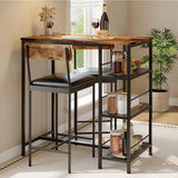 Garvee 3-Piece Modern Dining Set, Dining Table Set with 2 Upholstered Bar Stools,Bar Table Set w/ Metal Frame&Built-in Wine Rack for Kitchen Dining Room Apartment Breakfast Nook 36"Lx 16.7"W x 37.2"H Retro