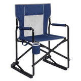 Garvee Folding Patio Rocking Chair for Garden & Lawn, Portable Outdoor Rocker with Armrests, Breathable Backrest, Drink Holder and Navy Blue Fabric