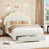 Garvee Full LED Platform Bed with Storage Drawer, Adjustable Headboard, Berber Fleece Upholstery, No Box Spring Needed, Easy Assembly, for Kids,Beige