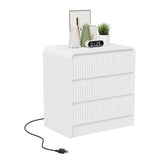 Garvee Fluted Nightstand with Charging Station, 3 Drawers, USB & Type-c, White