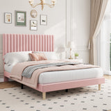 Garvee Queen Size Velvet Upholstered Bed Frame with Adjustable Headboard, Wooden Slats Support, Platform Design, Pink, Easy Assembly, Bedroom