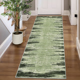 Garvee 2' x 6' Distressed Abstract Runner Rug, Sage Green Washable Soft Low-Pile Non-Slip Rug for Hallway, Kitchen & Entryway
