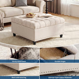 Garvee Large Capacity Storage Ottoman Bench - 36'' Square Lift-Top Tufted Coffee Table - Upholstered Cushion, Sturdy Wood Legs, Multi-Functional Shoe Bench, Supports 300 lbs, For Living Room or Bedroom, Offwhite shade