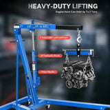 Garvee 2-Ton Folding Hydraulic Engine Hoist Shop Crane, 4-Position Boom (0.5T-2T), 6 Locking Swivel Casters, Lever Handle & Balance Frame for Garage - Overall Blue