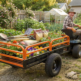 Garvee 1500 lbs Heavy Duty Steel Garden Dump Cart - 15 Cu Ft Utility Trailer with Removable Sides, Hand Pull or Foot Pedal Dump, All-Terrain Pneumatic Tires, Large Capacity Yard Wagon - Orange, True 15CUFT - Orange