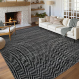Garvee 8' × 10' Chevron Area Rug, Machine Washable Non-Slip Low-Pile Soft Rug for Living Room, Bedroom & Dining Room, Black/Gray
