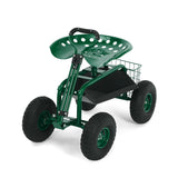 Garvee Heavy Duty Rolling Garden Work Stool – 360° Swivel Seat, Adjustable Extendable Handle, 10" All-Terrain Inflatable Wheels, Reinforced Double Steel Frame, Tool Tray & Storage – Mint Green, No Backrest - Green