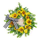 Garvee Rustic Welcome Golden Blossom Wreath - 20 Inch Artificial Yellow Blooms, Buffalo Plaid Bow, Wooden Sign - Farmhouse Decor for Front Door, Porch, Wall, or Window - Housewarming Floral Decoration - Yellow