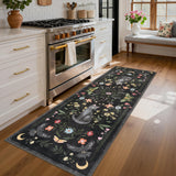 Garvee Gothic Cat Runner Rug – Washable, Soft, Non-Slip Floral Carpet, Mark Resistant Modern Animal Print, for Kitchen, Hallway, Bedroom, Bathroom – Black, 2x6ft (61x183cm), USA - Black