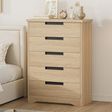 Garvee Tall 5 Drawer Wooden Dresser for Bedroom – Spacious Chest with Built-in Handles – Large Storage Cabinet – Ideal for Living Room, Nursery, Entryway – Color: Wood