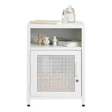 Garvee Metal Locker Nightstand Set of 2, White Stainless Steel Bedside Table with Locking Cabinet Door & Open Shelf, Compact Locker Side Table for Dorm, Office & Living Room