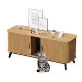 Garvee Large Cat Litter Box Enclosure for 2 Cats - 59" Hidden Litter Box Furniture with Sliding Door and Mat - Indoor Wooden Pet House, TV Stand, Side Table - Natural Wood Color - Walnut