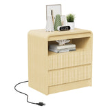 Garvee Fluted Nightstand with Charging Station, 2 Drawers, USB & Type-c, Wood