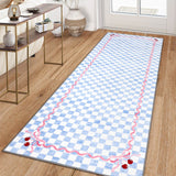 Garvee 2' x 6' Baby Blue Checkered Cherry Runner Rug, Washable Non-Slip Low-Pile Carpet for Hallway, Kitchen, Entryway and Bedroom