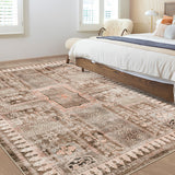 Garvee Vintage Distressed Area Rug - Machine Washable, Non-Slip, Low Pile Carpet for Living Room, Bedroom, Dining Room - Soft, Collapsible, Decorative, Khaki, 9x12ft (274x366cm)