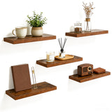 Garvee Rustic Brown Floating Wall Shelves Set – Sturdy Wood Wall Mounted Shelving with Hidden Metal Brackets, Perfect for Displaying Pictures, Books, Plants, Space-Saving Decor – 5 Pack, 40x20x3cm, Brown