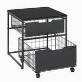 Garvee Mini Fridge Stand Table 22x22 in, Refrigerator Storage Rack with Metal Drawer Basket - Space-Saving Kitchen & Dorm Organizer, Heavy-Duty - Color: Black