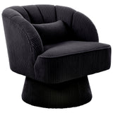 Garvee Modern Swivel Barrel Accent Chair – Velvet Upholstered Lounge Armchair with Striped Backrest, Soft Cushion, 360° Rotation – Comfortable Seating for Living Room, Bedroom, Small Spaces – Corduroy | Black