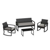 Garvee 4-Piece Outdoor Wicker Patio Conversation Set - 2 Rocking Chairs, Loveseat & Glass Coffee Table - All-Weather PE Rattan for Porch, Patio, Backyard - Color: Black Rattan + Off-Brand Cushions - Black And Beige