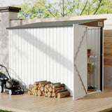 Garvee Heavy-Duty 4x8 FT Lean-to Metal Garden Storage Outdoor Storage – Lockable Outdoor Utility Organizer with 2 Air Vents, Fits Trash Cans & Tools – No Floor, Weatherproof Construction – Black Roof + White Wall