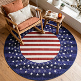 Garvee 6' Round Patriotic American Flag Area Rug, Machine Washable Non-Slip Low-Pile Soft Rug for Living Room, Bedroom & Dining Room, Blue/White/Red
