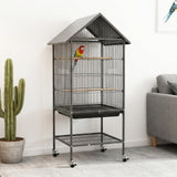 Garvee Spacious Outdoor Bird Cage – 50" Tall Waterproof Aviary with Rolling Wheels – Ideal for Cockatiels, Parakeets, Finches & Lovebirds – Durable Metal Construction, Easy to Move & Clean – Burst Black