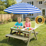 Garvee 4-in-1 Wooden Sand & Water Table for Toddlers 1-3 - Outdoor Sensory Water/Sand & Picnic Table, Removable Weatherproof Umbrella, 2 Covered Bins with Lids - Color: pinkish-white