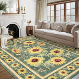 Garvee 6' x 9' Green Modern Floral Area Rug, Washable Non-Slip Low-Pile Carpet for Living Room, Bedroom and Dining Room
