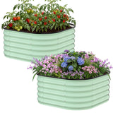 Garvee 2-Pack Galvanized Metal Raised Garden Bed Planter Boxes, 2-in-1 Oval or Rounded Square, Open Bottom, Safety Edge, for Vegetables & Flowers - Olive Green - 3.5 x 3.5 x 1.4 ft