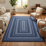Garvee 9' × 12' Braided-Print Jute-Look Rug, Washable Non-Slip Ultra-Thin Indoor Outdoor Farmhouse Carpet for Living Room and Patio, Slate/Blue