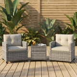 Garvee All-Weather PE Rattan Patio Sofa Set – 3 Piece Outdoor Conversation Set with Cushioned Armchairs, Tempered Glass Table, Durable Metal Frame – Ideal for Balcony, Yard, Porch – Gray Gradient Rattan + Modern Style Cushion - Grey & Beige Cushion