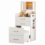 Garvee Space-Saving 3-in-1 Mini Vanity Desk Set with Turn over-Top LED Mirror & Storage Stool Chair - USB Charging Station, Drawers, Hair Dryer Hook, Hidden Storage, Compact Dressing Table for Bedroom Apartment Dorm - White