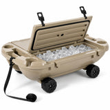 Garvee Floating Cooler 40L, Khaki Rotomolded Ice Chest with 4 Wheels and Tow Strap, LLDPE Insulated Watertight Cold Storage with 4 Cup Holders, 45-55 Can Capacity with Ice for Camping, Beach, Pool, Kayaking, Boating and Lakeside Use - Khaki